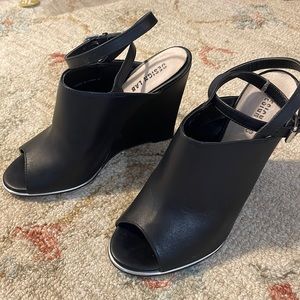 Design Lab by Lord & Taylor peep toe black mule wedge heels size 9